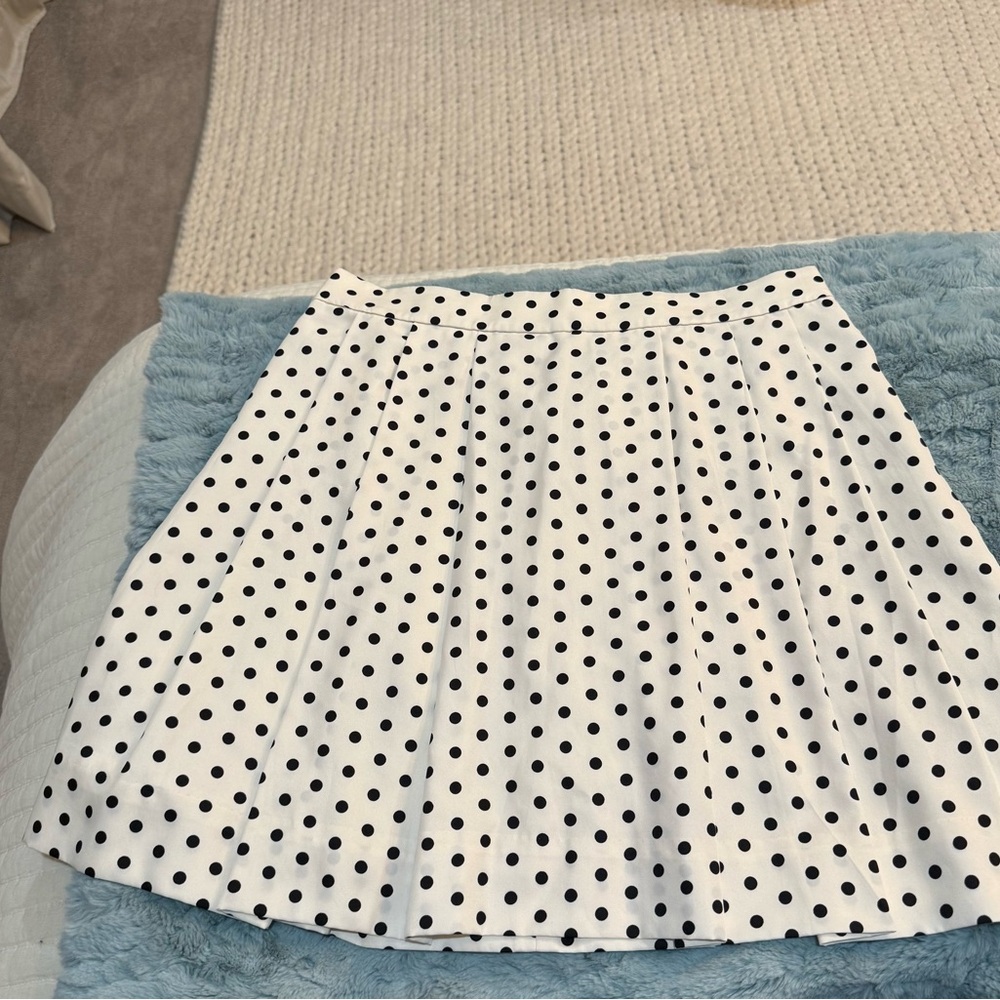 J. Crew Factory Cream and Black Polka Dot  Pleated A-Line Mini Skirt Size 8
